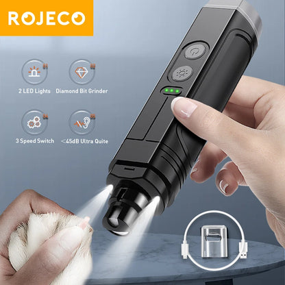 Professional Electric Pet Nail Grinder with LED Light - Rechargeable Dog Nail Clippers & Cat Claw Grooming Tool