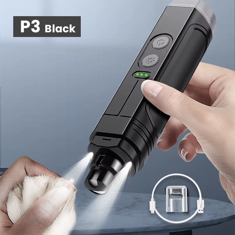Professional Electric Pet Nail Grinder with LED Light - Rechargeable Dog Nail Clippers & Cat Claw Grooming Tool