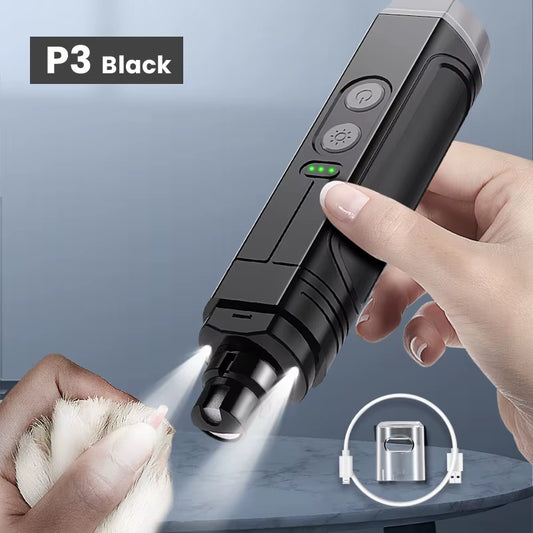 Professional Electric Pet Nail Grinder with LED Light - Rechargeable Dog Nail Clippers & Cat Claw Grooming Tool